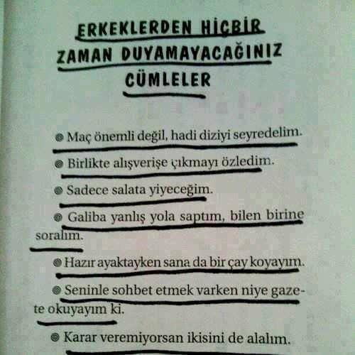 Erkeklerden hiçbir zaman duyamayacağınız cümleler